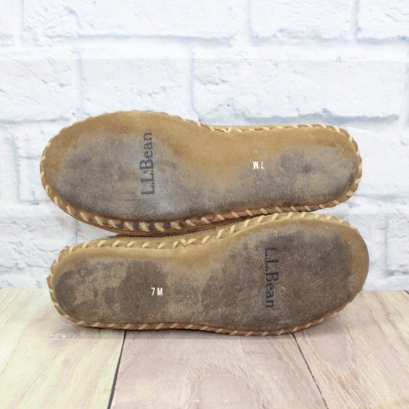 LL BEAN Brown Wicked Good Original Camp Mocs Slippers Deerskin Lined 7 - Picture 9 of 9